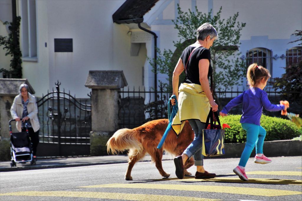 dame âgée dynamique promène son chien